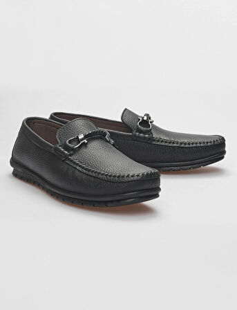 Hakiki Deri Siyah Tokalı Erkek Loafer