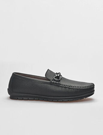 Hakiki Deri Siyah Tokalı Erkek Loafer