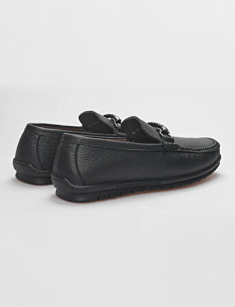 Hakiki Deri Siyah Tokalı Erkek Loafer
