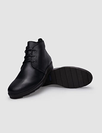 Hakiki Deri Siyah Eskitilmiş Görünümlü Bağcıklı Erkek Bot