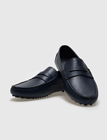 Hakiki Deri Lacivert Kemerli Erkek Loafer
