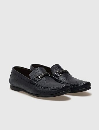 Hakiki Deri Lacivert Tokalı Erkek Loafer