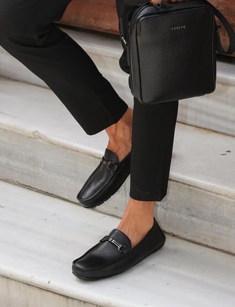 Hakiki Deri Siyah Tokalı Erkek Loafer