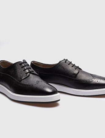 Hakiki Deri Siyah Bağcıklı Erkek Günlük Ayakkabı