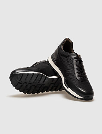 Hakiki Deri Siyah Bağcıklı Erkek Spor Ayakkabı