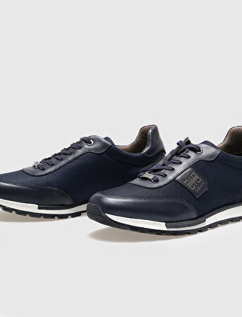 Hakiki Deri Lacivert Bağcıklı Erkek Spor Ayakkabı