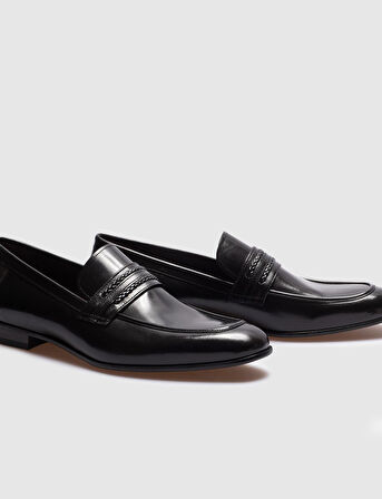 Hakiki Deri Siyah Kemerli Erkek Klasik Ayakkabı