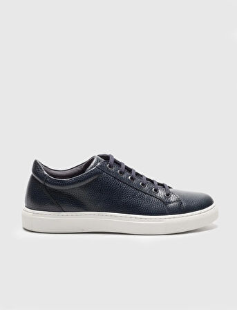 Hakiki Deri Lacivert Bağcıklı Erkek Sneaker Ayakkabı