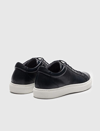 Hakiki Deri Lacivert Bağcıklı Erkek Sneaker Ayakkabı