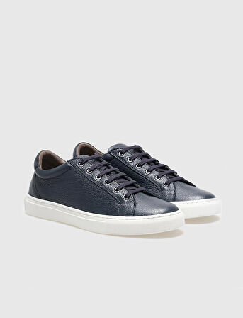 Hakiki Deri Lacivert Bağcıklı Erkek Sneaker