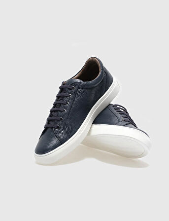Hakiki Deri Lacivert Bağcıklı Erkek Sneaker