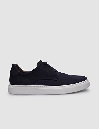 %100 Hakiki Deri Lacivert Nubuk Bağcıklı Erkek Sneaker