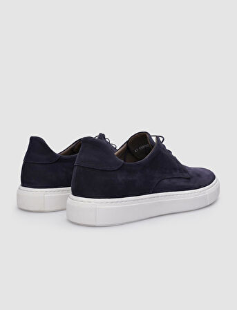 %100 Hakiki Deri Lacivert Nubuk Bağcıklı Erkek Sneaker