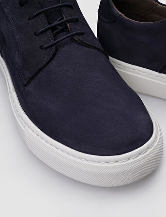 %100 Hakiki Deri Lacivert Nubuk Bağcıklı Erkek Sneaker