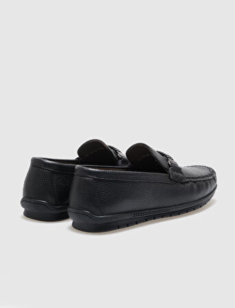 Hakiki Deri Siyah Tokalı Erkek Loafer