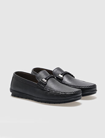 Hakiki Deri Siyah Tokalı Erkek Loafer