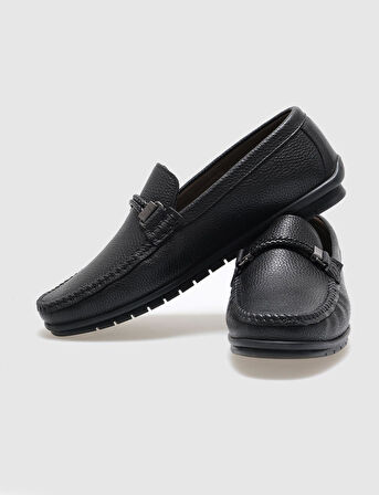 Hakiki Deri Siyah Tokalı Erkek Loafer