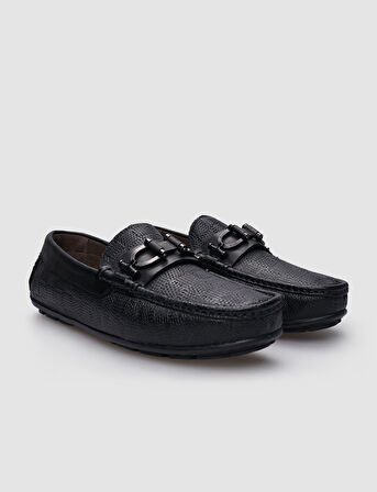 %100 Hakiki Deri Siyah Desenli Tokalı Erkek Ayakkabı