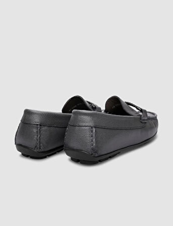 %100 Hakiki Deri Gri Tokalı Erkek Loafer