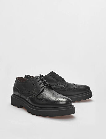 Hakiki Deri Siyah Bağcıklı Erkek Günlük Ayakkabı