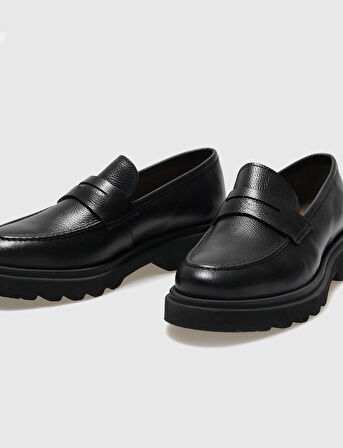 Hakiki Deri Siyah Erkek Günlük Ayakkabı