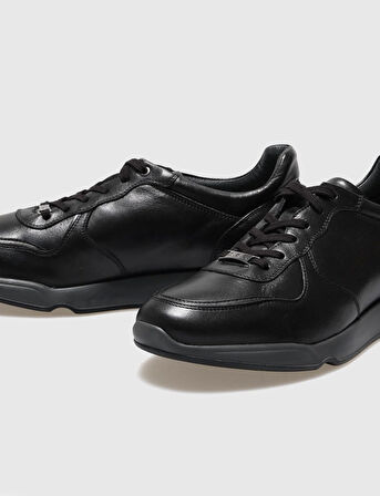 %100 Hakiki Deri Siyah Bağcıklı Erkek Günlük Ayakkabı