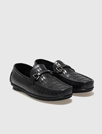 Hakiki Deri Siyah Kürklü Erkek Loafer