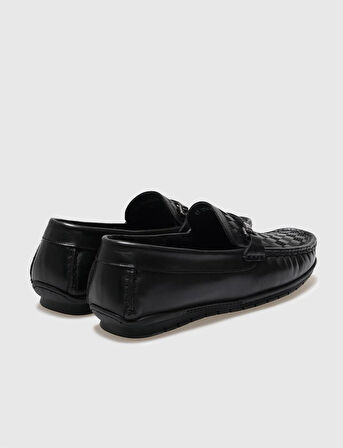 Hakiki Deri Siyah Kürklü Erkek Loafer