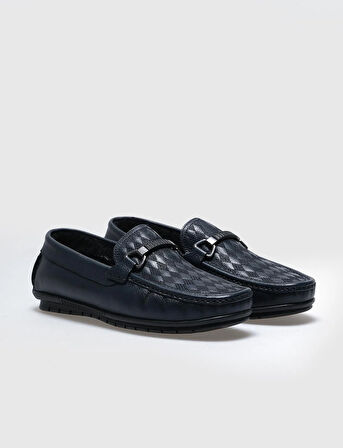 Hakiki Deri Lacivert Kürklü Erkek Loafer