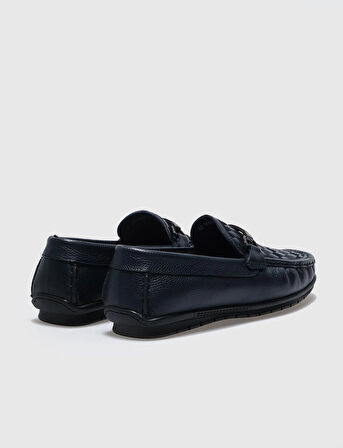Hakiki Deri Lacivert Kürklü Erkek Loafer