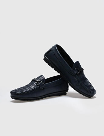 Hakiki Deri Lacivert Kürklü Erkek Loafer