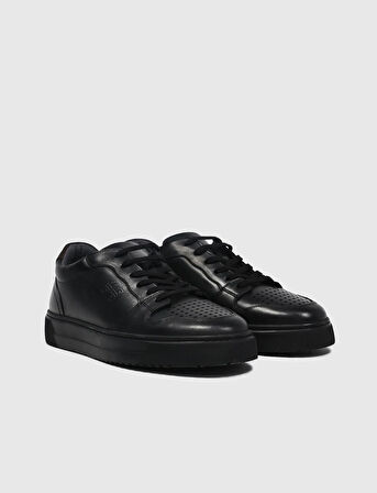 Hakiki Deri Siyah Bağcıklı Erkek Spor Ayakkabı