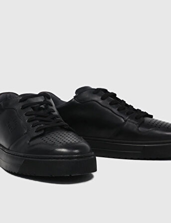 Hakiki Deri Siyah Bağcıklı Erkek Spor Ayakkabı