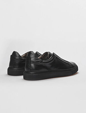 Hakiki Deri Siyah Lastikli Erkek Spor Ayakkabı