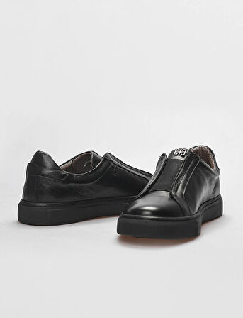 Hakiki Deri Siyah Lastikli Erkek Spor Ayakkabı