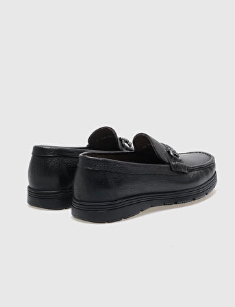 Hakiki Deri Siyah Tokalı Erkek Günlük Ayakkabı