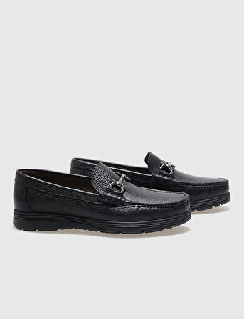 Hakiki Deri Siyah Tokalı Erkek Günlük Ayakkabı