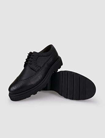 %100 Hakiki Deri Siyah Bağcıklı Erkek Günlük Ayakkabı