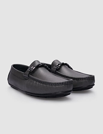 %100 Hakiki Deri Gri Tokalı Erkek Loafer