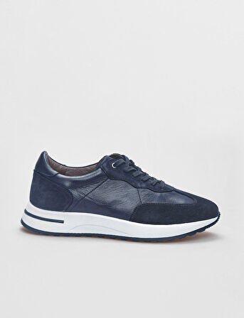 Hakiki Deri Lacivert Bağcıklı Süet Erkek Spor Ayakkabı