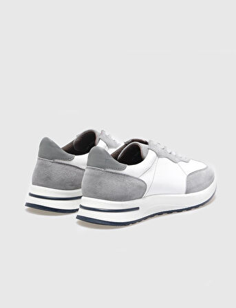 Hakiki Deri Gri - Beyaz Bağcıklı Erkek Spor Ayakkabı