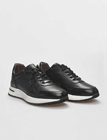 Hakiki Deri Siyah Bağcıklı Erkek Spor Ayakkabı