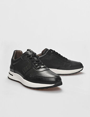 Hakiki Deri Siyah Bağcıklı Erkek Spor Ayakkabı