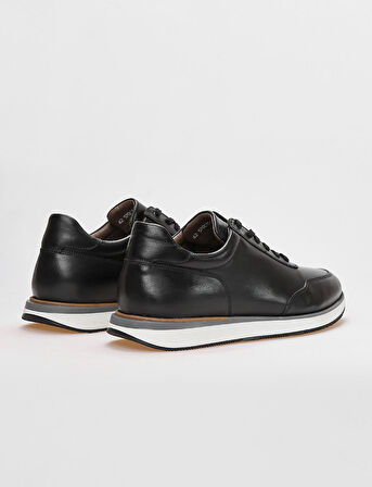 %100 Hakiki Deri Siyah Bağcıklı Erkek Spor Ayakkabı