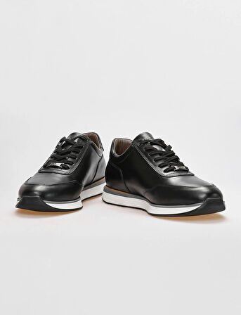 %100 Hakiki Deri Siyah Bağcıklı Erkek Spor Ayakkabı