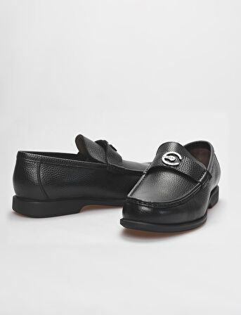 Hakiki Deri Siyah Tokalı Erkek Günlük Ayakkabı