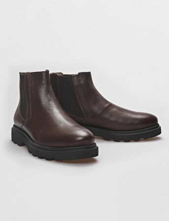 Hakiki Deri Kahverengi İçi Kürklü Erkek Chelsea Bot