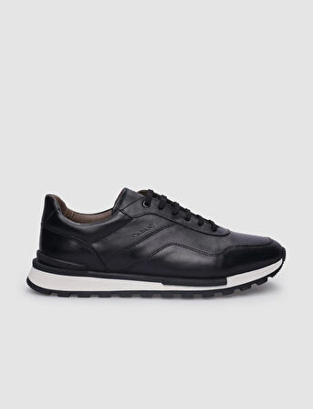 Hakiki Deri Siyah Bağcıklı Erkek Sneaker