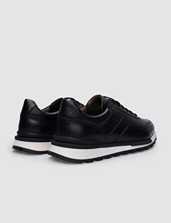 Hakiki Deri Siyah Bağcıklı Erkek Sneaker