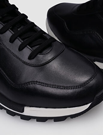 Hakiki Deri Siyah Bağcıklı Erkek Sneaker